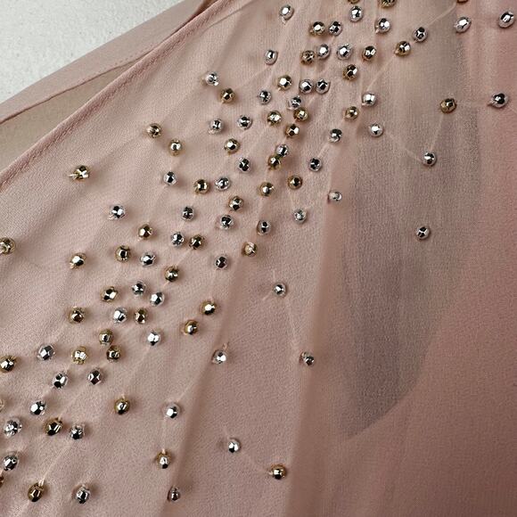 NEW Xscape Dress Beaded Chiffon Capelet Cape Overlay Embellished Blush 8 Event - Picture 6 of 15